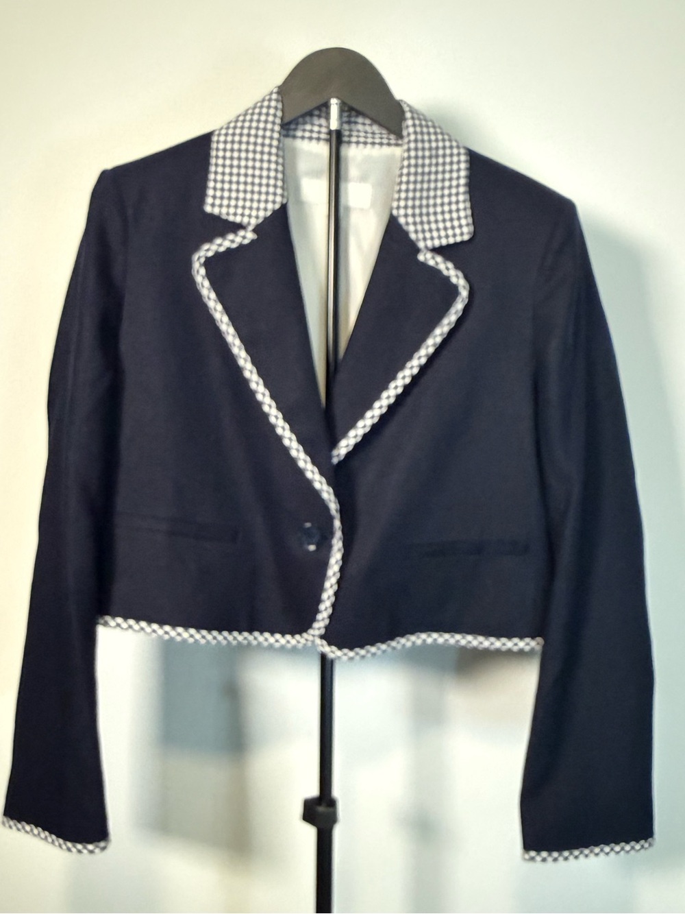 Zara Navy Cropped Blazer with Blue-and-White Trim